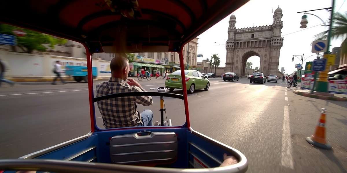 Hyderabad City in Gali Gali Rickshaw Gali Gali Rickshaw gameplay showing an auto rickshaw passing by the Charminar in Hyderabad