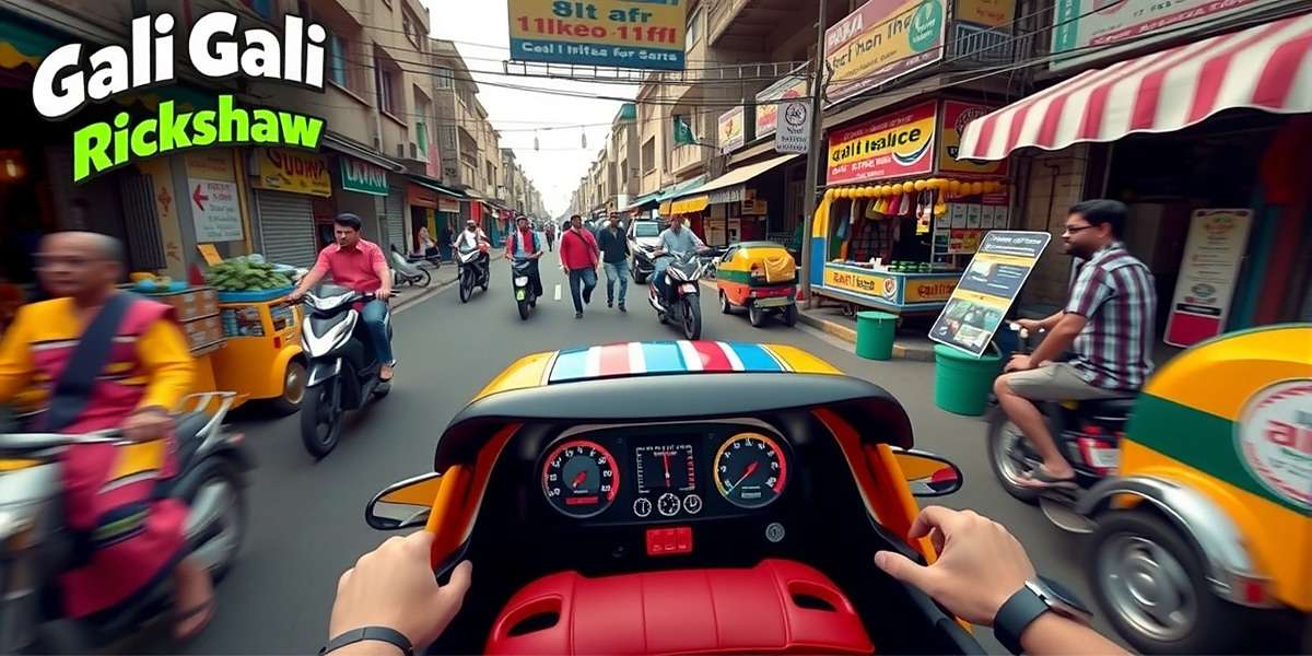 Gali Gali Rickshaw - Authentic Indian Street Experience Gali Gali Rickshaw gameplay showing an auto rickshaw navigating through a busy Indian market street with vendors and pedestrians