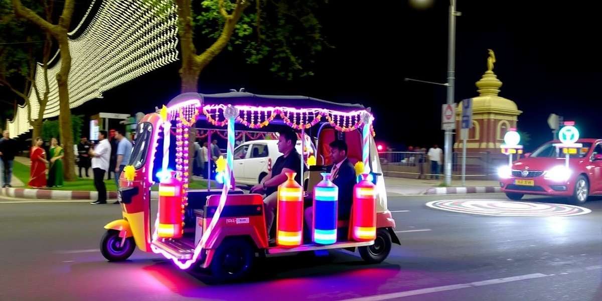 Diwali Celebrations in Gali Gali Rickshaw Gali Gali Rickshaw Diwali event showing decorated auto rickshaw navigating through streets with lights and rangoli