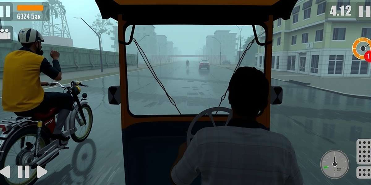 Monsoon Challenges in Gali Gali Rickshaw Gali Gali Rickshaw gameplay showing an auto rickshaw navigating through heavy monsoon rain with reduced visibility